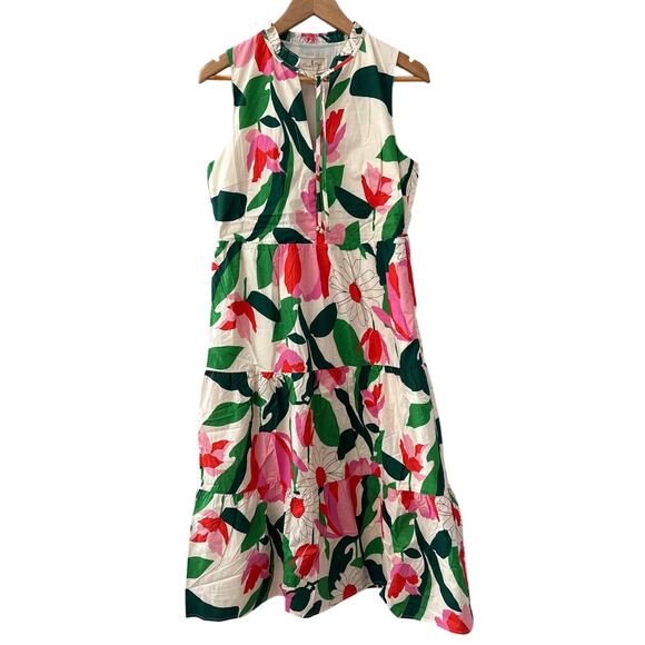 Flora Bea NYC‎ Reeta Honolulu Poplin Colorful Floral Tiered Dress Size Small - Picture 4 of 11